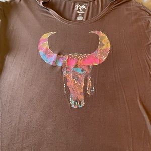 Wrangler Brown Top with Colorful Bull Design